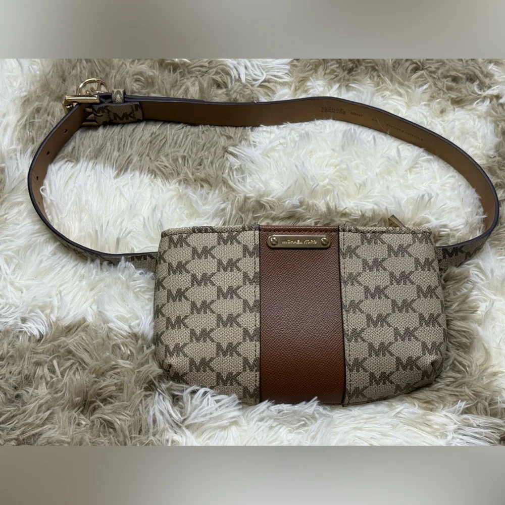 Michael Kors Tan and Brown Monogram Belt Bag